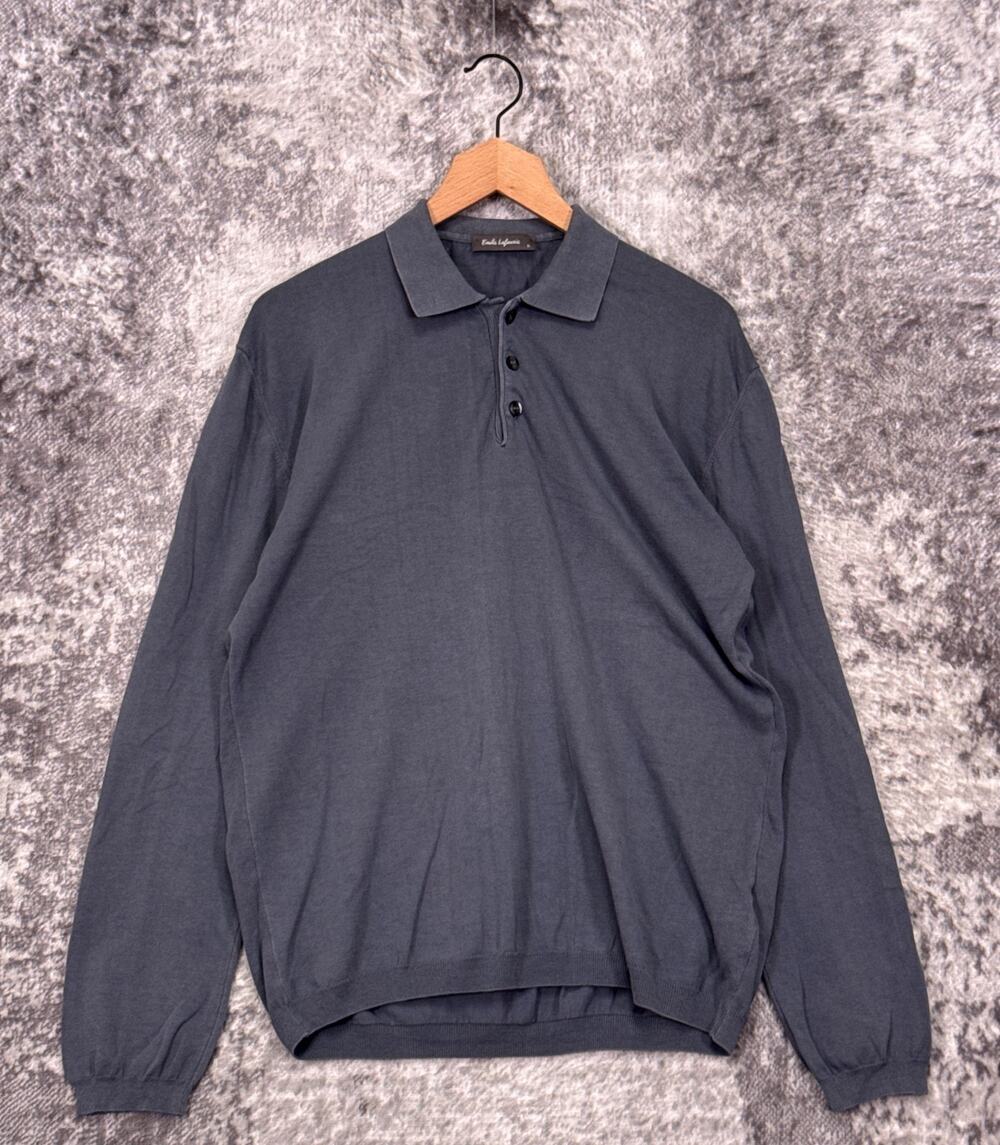 Emile Lafaurie Polo Shirt XL Mens Washed Gray Cotton Knit Long Sleeve